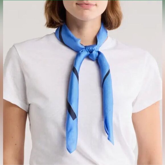 kate spade Blue Pastel Yellow Pink Garden Plaid Square Scarf - Picture 5 of 7